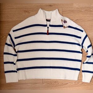 Denver Hayes Zip-Up Sweater - White and Blue
